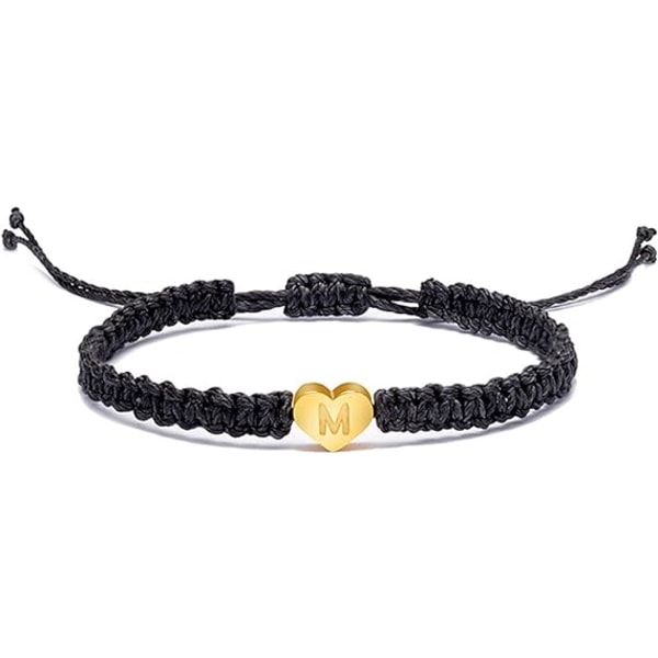 14K gullbelagt hjerte initial streng armbånd håndlaget tau flettet armbånd minimalistisk smykker matchende par armbånd