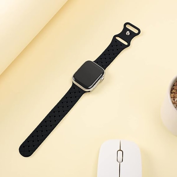 Silikonflätade vävband kompatibla med Apple Watch 42 mm 44 mm 45 mm 49 mm, ersättningsband av silikon sport andas för kvinnor män-#svart
