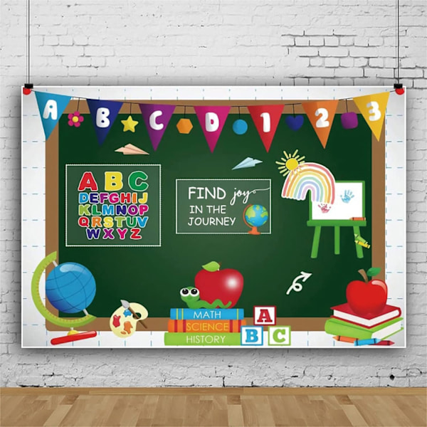 Tilbake til skolen Bakgrunn Elever Portrett Bakgrunn ABC Bokstaver Tavle Globus Fest Bakgrunner Skole Hjemkomst Foto, 7x5ft