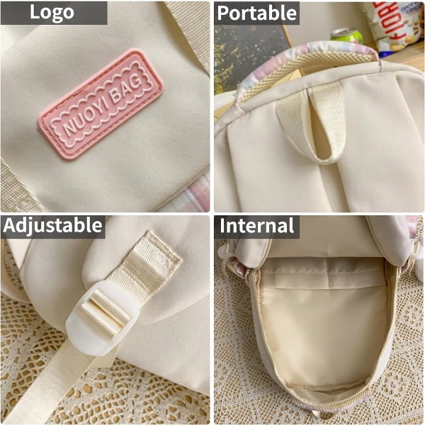 Kawaii-ryggsäck med söta tillbehör Mångsidig Stor kapacitet Söta estetiska reseryggsäckar Bedårande härlig dagsäck (vit)