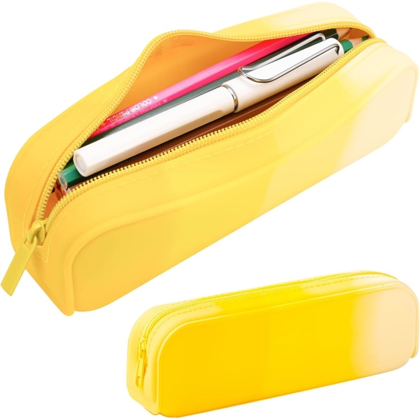 Fargerik silikon vanntett blyantpose Estetisk lett og bærbar pennveske Stilig små kontorrekvisita, kvinner og menn (gradient gul)