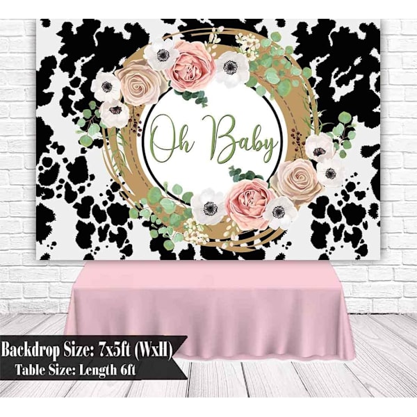 Holy Cow Baby Shower -tausta tytölle Oh Baby Mustavalkoinen lehmäkuvioinen Baby Shower -taustakyltti Baby Shower -koristeet 7x5ft