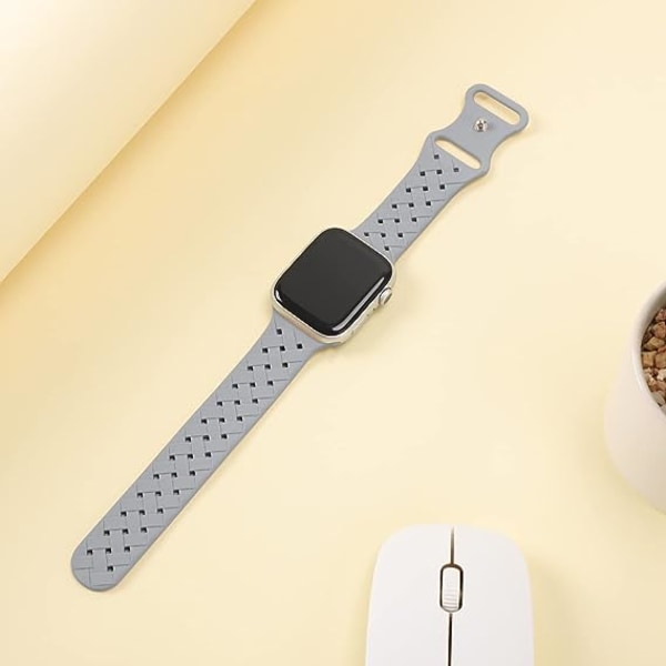 Silikonflettede vevbånd kompatibel med Apple Watch 38 mm 40 mm 41 mm , erstatnings silikon sport pustende stropp for kvinner menn-grå