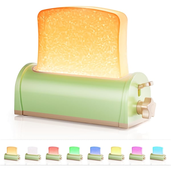 Ladattava LED-leivänpaahtimen yövalo, 8 väriä leipälamppu lasten makuuhuoneeseen, leipävalo, söpö lastenhuoneen lamppu (vihreä)