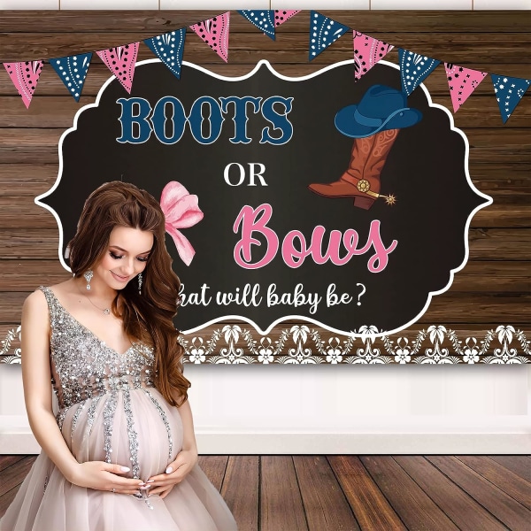 5x3Ft Western Cowboy Boots og buer Kjønnsavsløring Bakgrunn for gutt eller jente Baby Shower Nyfødt Fest Foto Bakgrunn Festdekorasjon