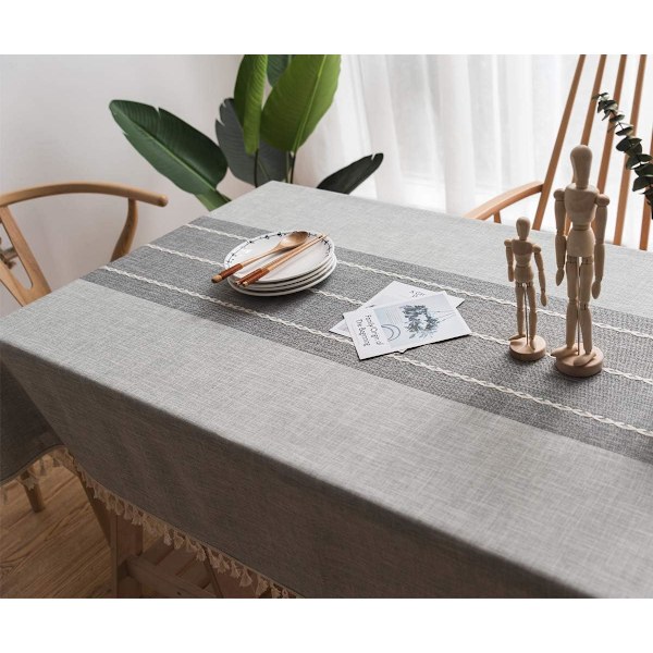 Robust bomulls- och linneduk för rektangulära bord Duk med robust gallerbroderi. (140 x 180 cm, grå)