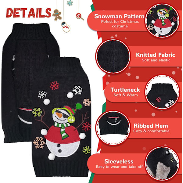Julehundetrøjer Jule kæledyr outfit tøj sød sort snemand kostume hvalp kat strikkede trøjer (XS, sort snemand)