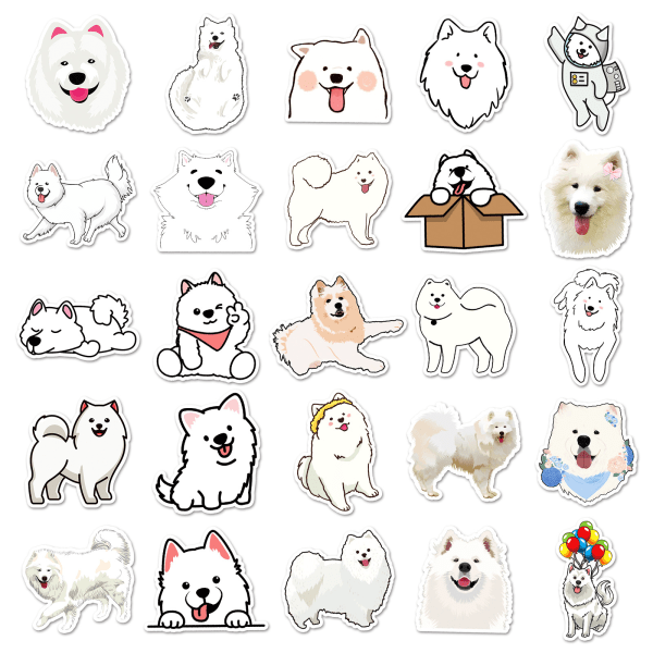 Kawaii søde Samoyed hundeklistermærker 50 stk. Vandtætte tegneserie æstetiske vandflaske klistermærker til forsyninger guitar kalender dagbog skateboard kuffert gaver
