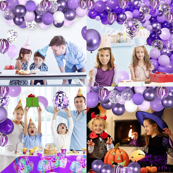 Purple Balloon Girls Kit Purple Balloon Arch Macaron Metallic Confetti Lila Tie Dye Ballonger Set för Baby Shower Födelsedagsfest dekoration