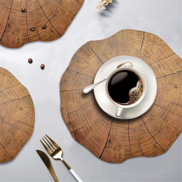 Round PVC Placemats for Dining Table Waterproof with Wood Texture Washable, Non-Slip, Heat Resistant, Easy to Clean, PVC, 38cm (Set of 4)