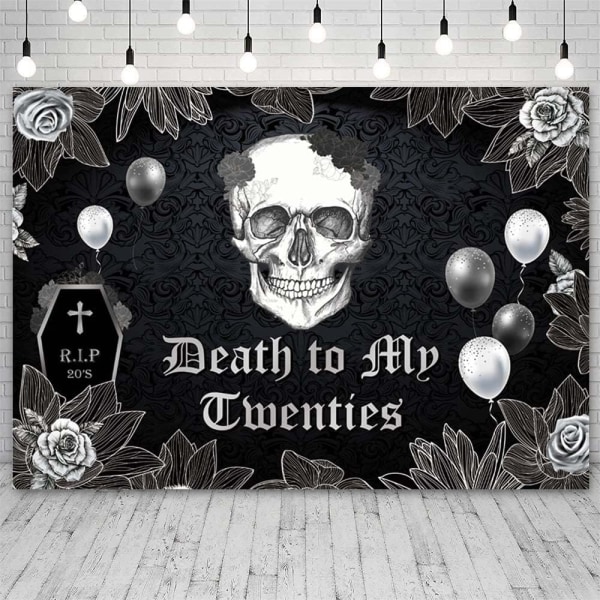 7x5ft Death to My Twenties Backdrop for Thirties Birthday Party Decorations to My 20s Youth Gothic Skull Black Rose Balloons Photography Background