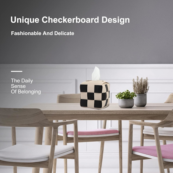 Servietholder, moderne PU-læderflet, stilful skakbrætdesign til stue, dekorativ hylde, badeværelsesbordplade, sengebord, skrivebord