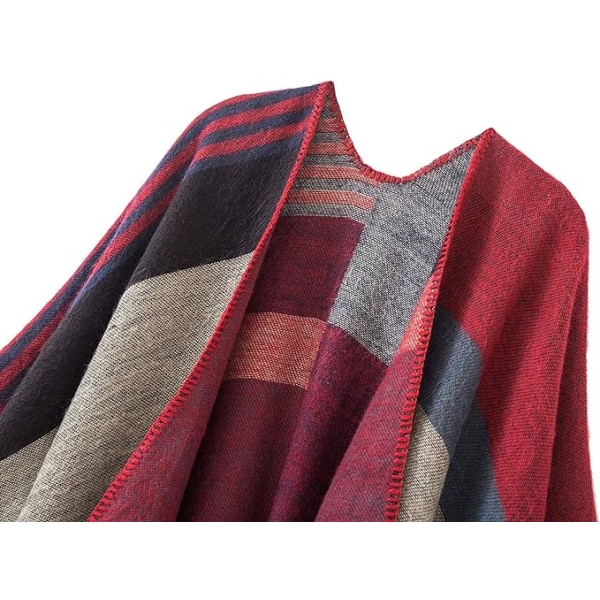 Kvindernes Ternede Sweater Poncho Kappe Frakke Åben Front Tæppe Sjal og Wraps