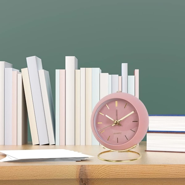 Analog väckarklocka med lampor, liten retro tyst väckarklocka student sängklocka lysande visarklocka, lämplig (rosa)