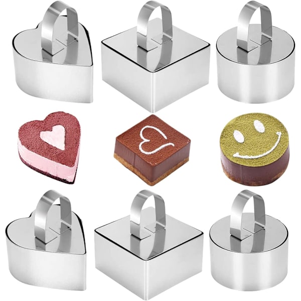 6 stk. konditoriring, konditorskærer, kageform, bageform i rustfrit stål, kagemousseforme, dessertringe