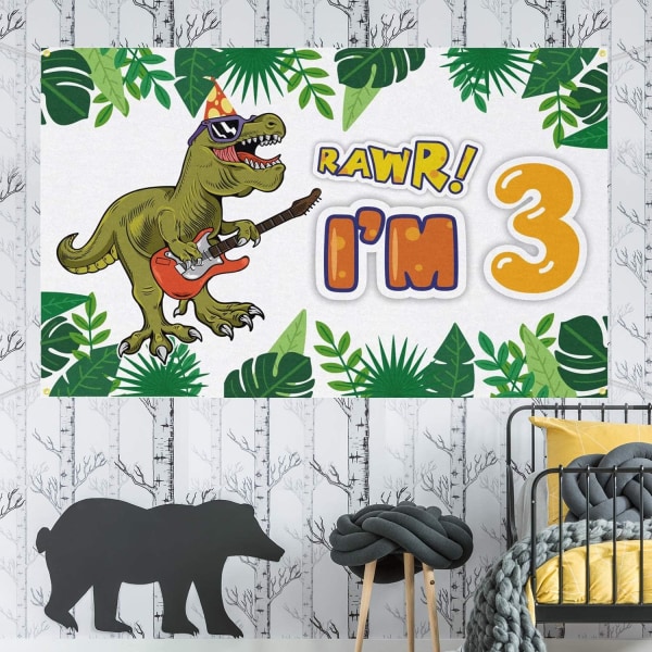 Roar I'm 3 Syntymäpäivätausta Banneri Dinosaurus Teema 3-vuotiaan Syntymäpäivävalokuvaus Tausta Roar Kolme Dinosaurus Syntymäpäiväjuhlan Koristeet Pojille