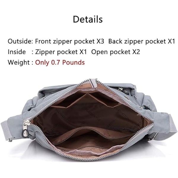 Crossbody-väska för kvinnor i nylon, vattentät axelväska, lätt handväska