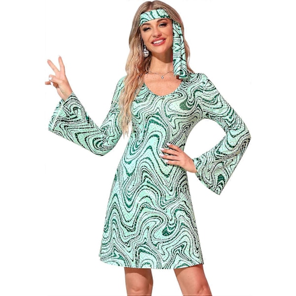 Naisten Halloween-juhlien disco-sensaatio 70-luvun tanssipuku Green X-Large