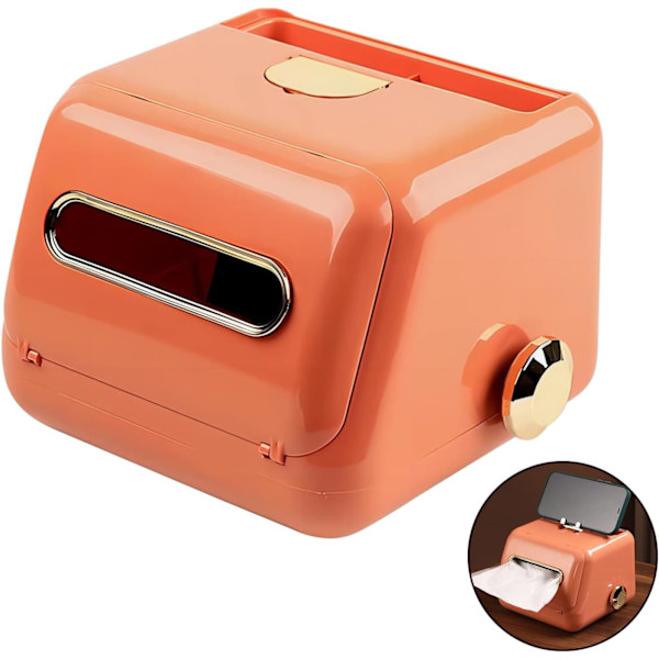 Retro Tissue Cover Box med opbevaringsbakke, Tissue Holder, Facial Paper Organizer, til køkken, badeværelsesforfængelighedsbordplader, soveværelseskommoder（Orange）