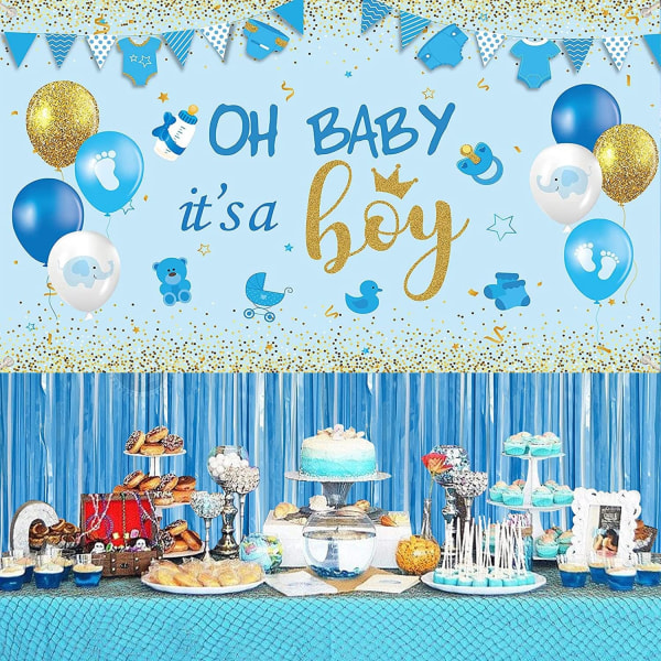 Baby Shower Fest Dekorationer Stor Størrelse Baby Shower Fødselsdag Banner Baggrund Foto Baggrund til Drengens Blå Baby Shower Festartikler