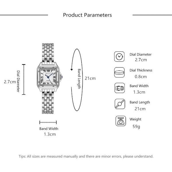 Klokker for kvinner, firkantet design, gulllegering armbånd, luksuriøs dameklokke med romertall, 2024 Decoration 1 silver