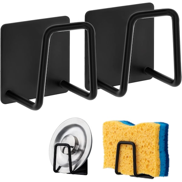 Svampstativ 304 Rostfritt Stål Disk Svampkrok, Självhäftande - Diskho Tillbehör - Självhäftande Krok, Kök och Badrum Förvaring (2PACK, Svart).