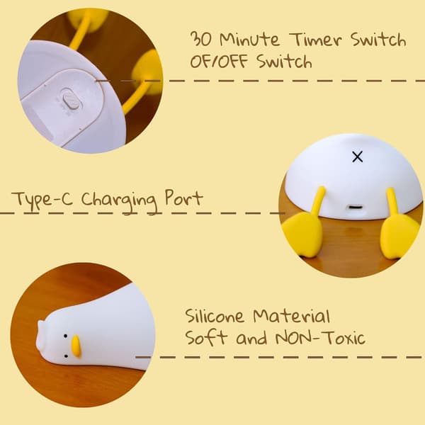 Duck Lamp, Lying Duck Night Light, Rechargeable 3-Level Dimmable Touch Lamp, Suitable for Bedside Table, Soft Silicone Touch Lamp