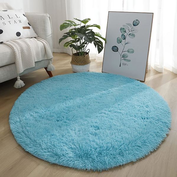Rundt tæppe, moderne tæppe med høj luv, soveværelse sengetæppe, komfortabel og blød skridsikker shaggy gulvmåtte, fluffy tæppe, kongeblå, 60cm/24inch