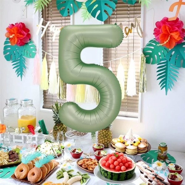 Numero 5 ilmapallo, suuri numero ilmapalloja 40 tuumaa, 5. syntymäpäiväjuhlakoristeet 5 vuotta vanha syntymäpäiväkylttisisustus, Sage Green