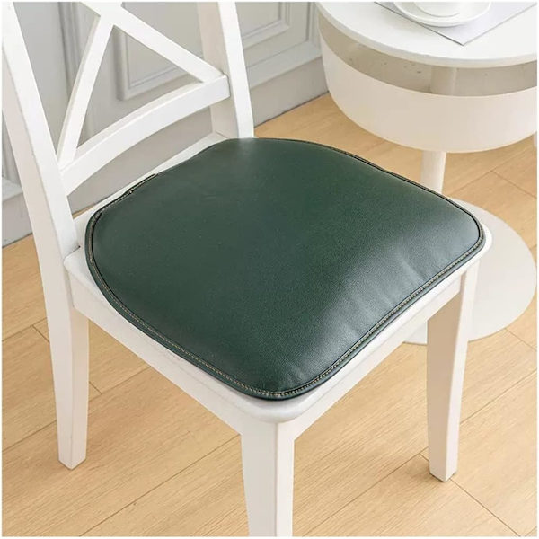 Kunstlæder Spisestuestolpude Med Bånd Skridsikker Hesteskoformet Køkkenstolpude Og Spisestuestolpude 43*40cm(Farve : Mørkegrøn)