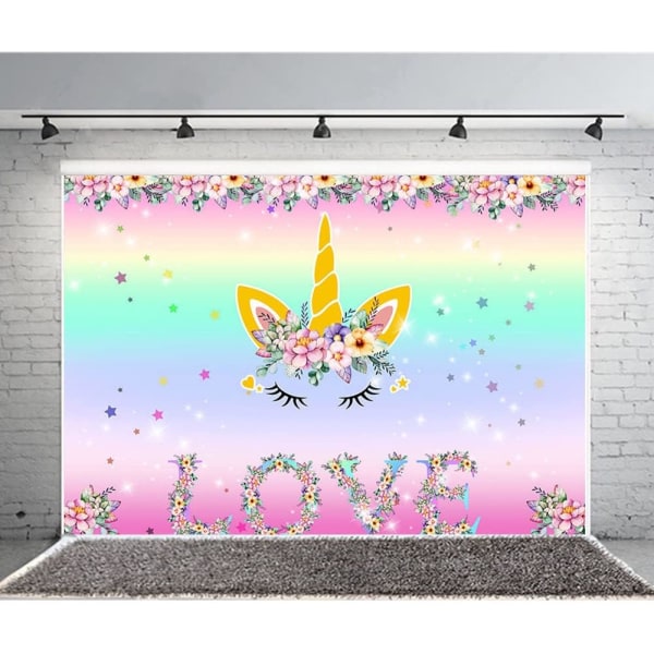 Födelsedagsfest Enhörningsfoto bakgrund Baby shower blommig bakgrund (7x5FT/2,1x1,5m)