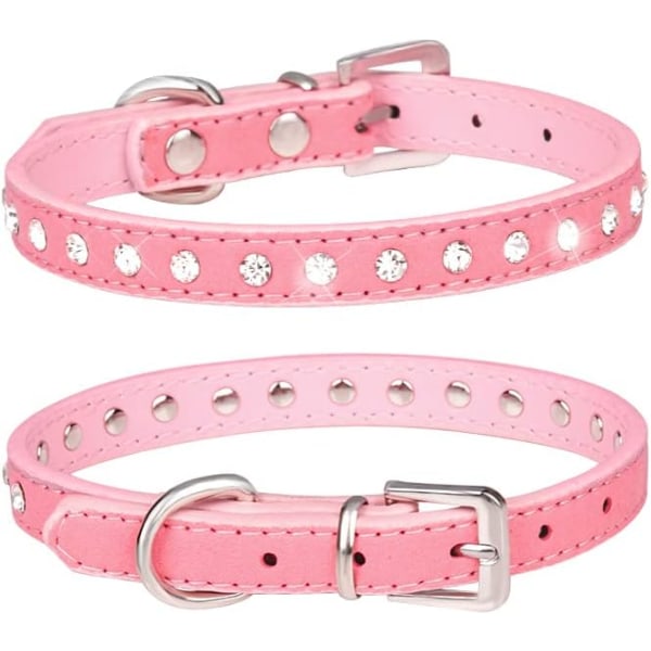 Elegant glittrande mockahalsband med 1 rad strass för liten hundvalp (M, rosa)