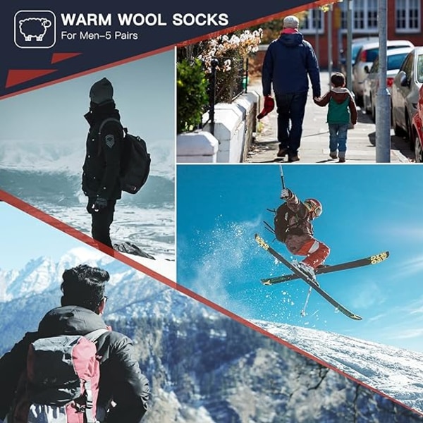 Varme uldsokker til mænd Termisk vinter tykke besætningsmønster sokker  koldt vejr 5 par uldsokker tube strømper til mænd 63f1 | Fyndiq
