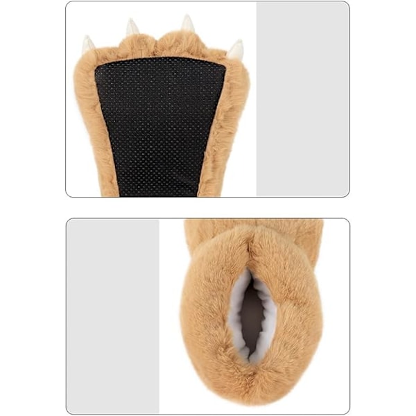Vinter Dyre Klo Sko Sjove Plys Bjørne Sutsko Plys Bjørneformede Kløer Skridsikre Sutsko Unisex Sødt Tøj Hjemmesko camel