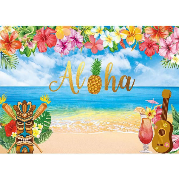 7x5ft Kesäinen Aloha Luau -juhlatausta trooppiselle Havaijin rannalle, tausta merelle, palmuille, syntymäpäiville, musiikkijuhlille, vauvakutsuille, bannerikoristelu