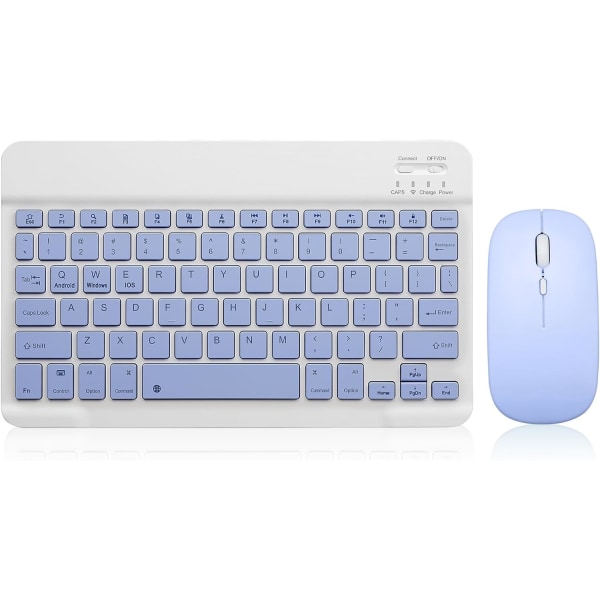 Bluetooth tastatur og mus combo genopladelig bærbar trådløs tastatur mus sæt til iPad tablet Windows (10 tommer lilla)