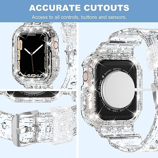 Kompatibel med Crystal Clear Apple Watch-remme, 41mm 40mm 38mm med kofangeretui til mænd og kvinder Jelly Sport-etui og -rem