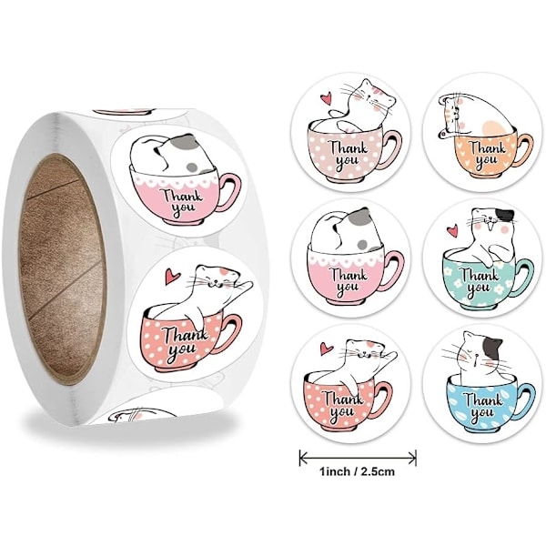 Kawaii katte tak-klistermærker runde tegneserie dyreetiketter til lykønskningskort Håndlavede gavedekorationsetiketter Forseglingsklistermærke Stationery, 500 stk./rulle