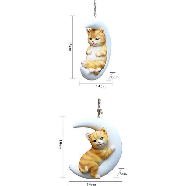 Kattfigur, Resin Moon Kittens Modellprydnad, Dekorativ Hängande Staty av Söta Katter Inomhus Utomhus Skulptur Dekor