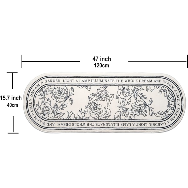 Oval skridsikker bademåtte, maskinvaskbar absorberende brusebadsmåtte til badekar, stue, køkken (40 x 120 cm)