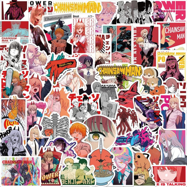 50 st Chainsaw Man-klistermärken, trendiga japanska anime-klistermärken för vattenflaskor, vattentäta vinylklistermärken för telefon, skateboard, bärbar dator, estetiska klistermärkespaket