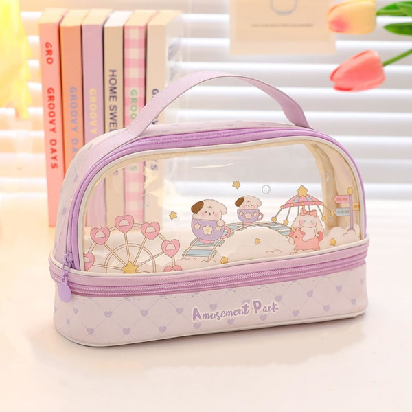 Søt blyantveske Kawaii blyantveske Blyantveske Estetisk stor blyantveske Kawaii skoleartikler Blyantveske for jenter (lilla)