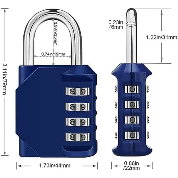 Locker Code Hänglås, 4-siffrigt kodlås hänglås på omklädningsrum Sport, skola, college, hänglås med kod för grind, skjul (2 delar, blå)