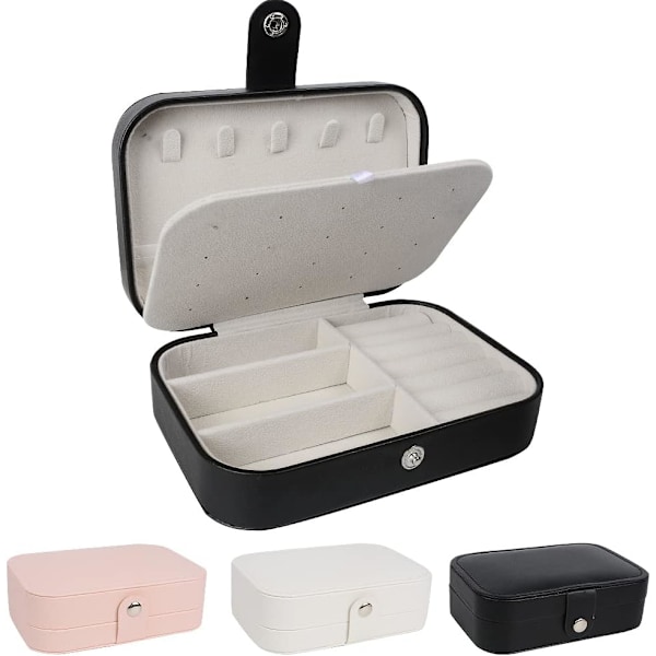 Smykkeskrin Organizer, FOME Dobbelt Lag PU Læder Lille Smykke Rejseetui PU Læder Smykkeopbevaringsetui til Ringe Øreringe Halskæde Armbånd Je Black