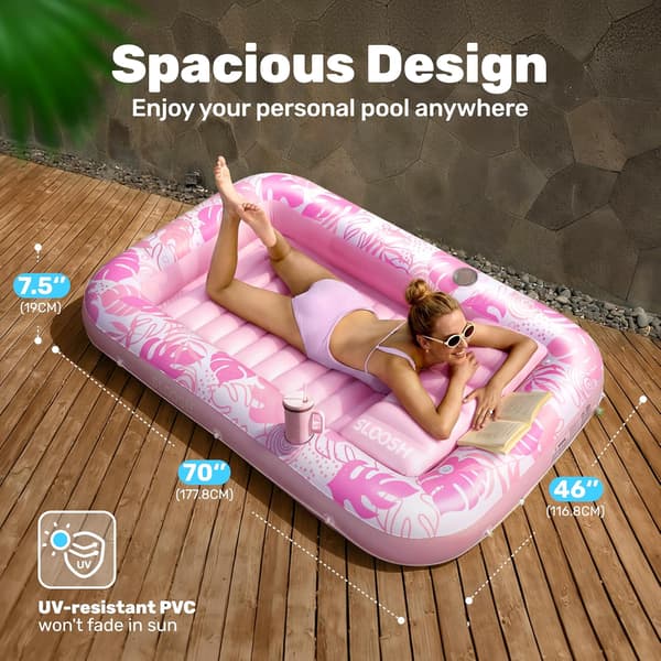 Inflatable Pool Lounger, 180 x 118 cm Extra Large Pool Float for Adults with Pillow, 4-in-1 Sunbathing Pool Float, Sunbed Lounge Pink