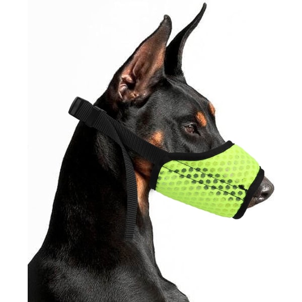 Hundemundstykke, åndbart blødt nylonmundstykke, justerbar rem mesh blødt hundemundstykke tillader pust og drikke (grøn, M)