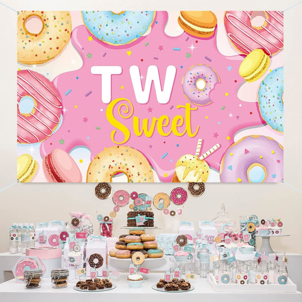 Donut Grow Up Bursdagsbannere 2. Bursdagsbakgrunn Banner Søte Donutfestdekorasjoner for Babyshower Bursdag Fotografering Bakgrunn Fotokabin