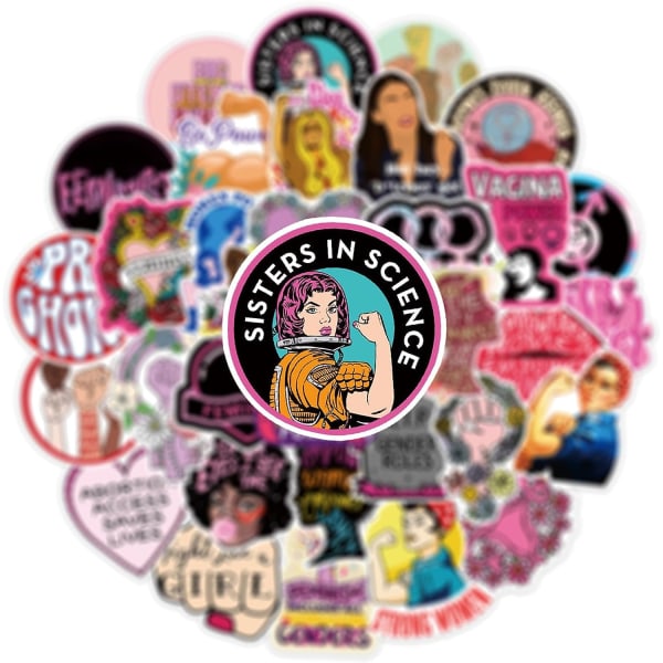 Feministiska klistermärken 50st Kvinnors Libbers Lika rättigheter Power Stickers Liberal vattenflaska Vattentät Vinyl Laptop Bagage Skateboard Datorklistermärken