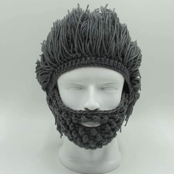 Viking Beard Beanie Horn Hat Vinter Varm Mask Stickad Ull Rolig Skull Cap