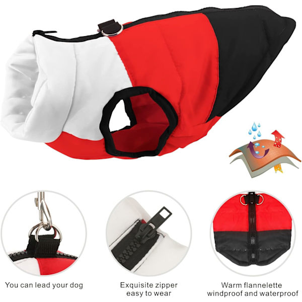Hunde- og kattefrakke med snorfastgørelsesfarve patchwork polstret hvalpevest jakke bamse chihuahua kostumer mops tøj XS S M L (Stor (pakke med 1), sort)